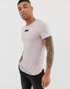 Religion T-shirt In Ash Pink With Logo Patch And Curved Hem - Pink