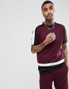 Asos Relaxed Longline T-shirt With Mesh Cut And Sew Panels In Burgundy Co-ord - Red