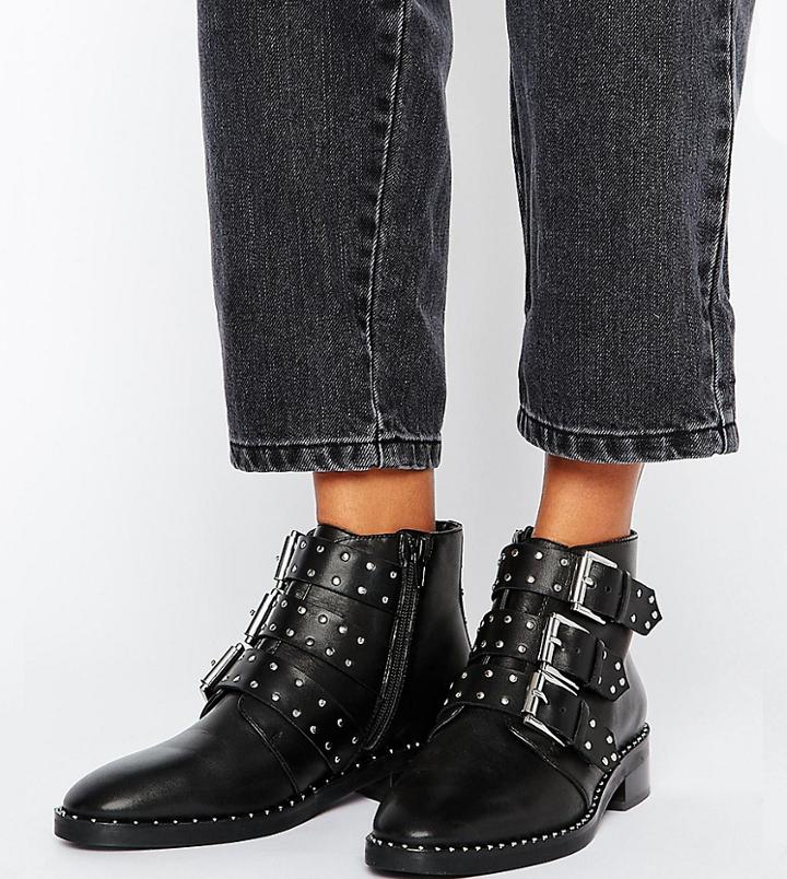 Asos Asher Leather Studded Ankle Boots