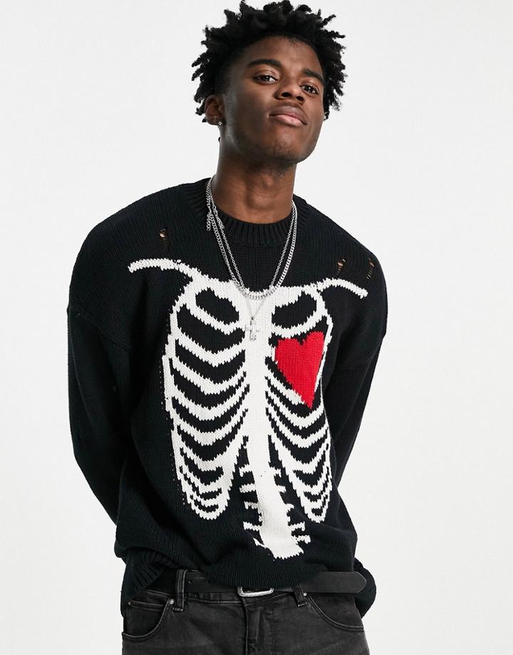 Allsaints Heart Cage Crew Sweater With Backprint In Black