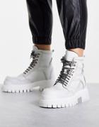 Topshop Alex Leather Chunky Lace Up Boot In White