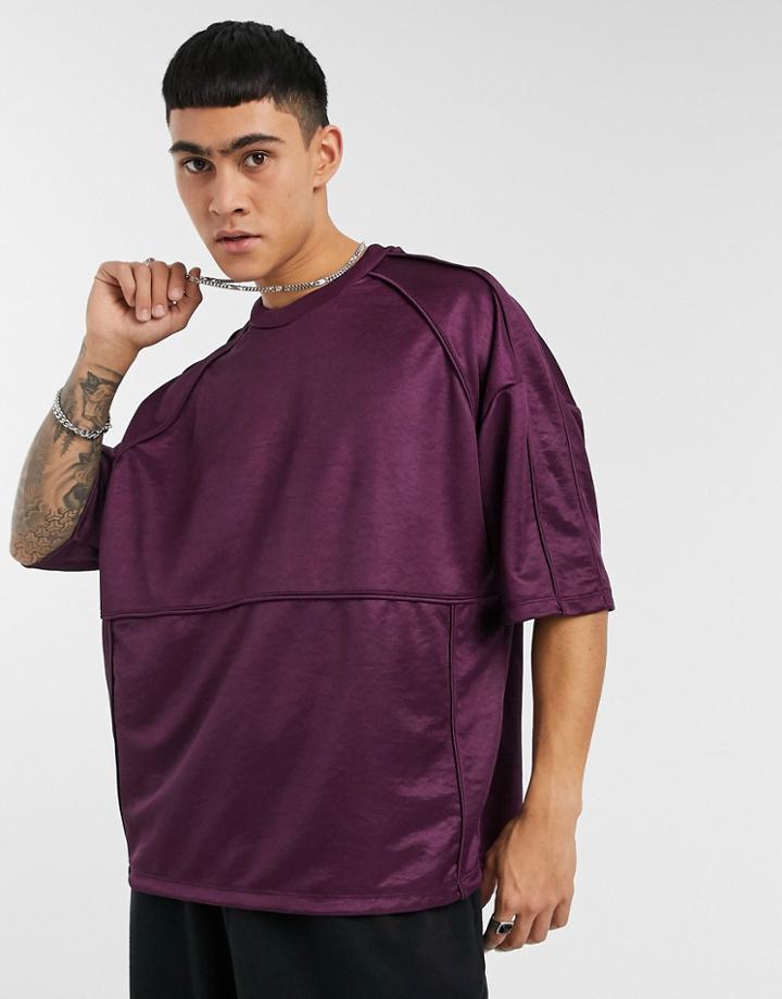 Asos Design Oversized T-shirt With Piping In Purple Poly Tricot