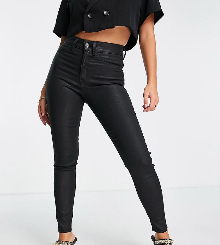 Asos Design Petite Ridley High Rise Skinny Jeans In Washed Black