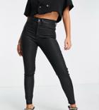 Asos Design Petite Ridley High Rise Skinny Jeans In Washed Black