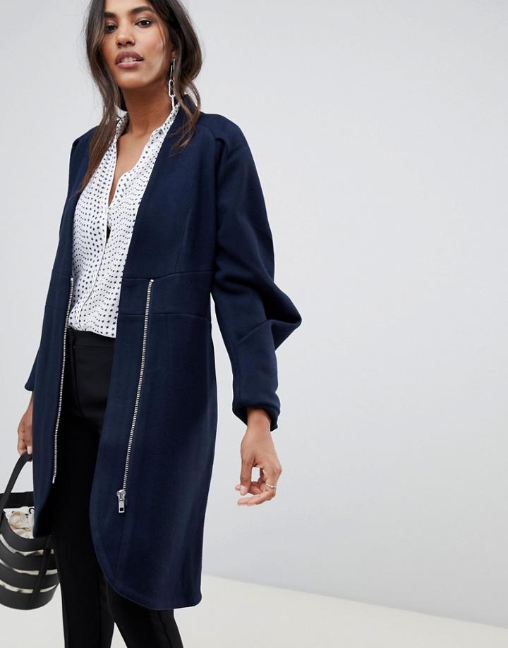 Y.a.s Zip Front Colarless Coat - Green
