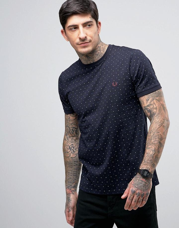 Fred Perry Square Dot Print T-shirt In Navy - Navy
