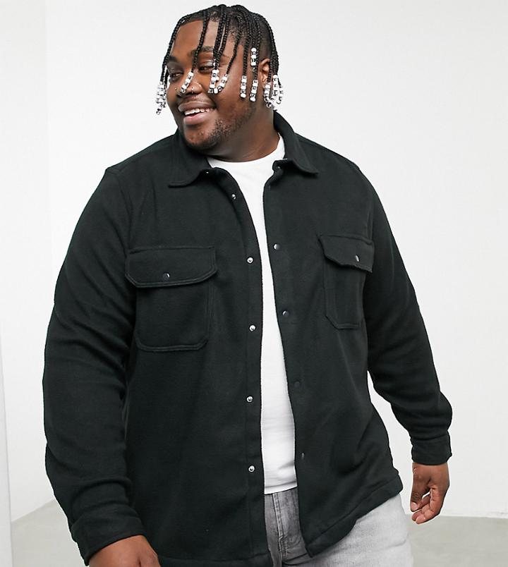 Asos Design Plus Fleece Overshirt In Black