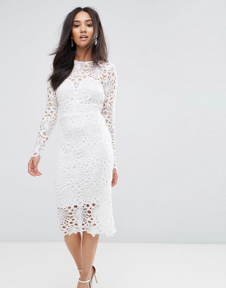 Ax Paris Cream Lace Midi Dress With Cut Out Detail - Cream