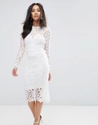 Ax Paris Cream Lace Midi Dress With Cut Out Detail - Cream