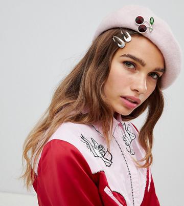 Cli Cli By Clio Peppiatt Beret With Cherry Brooch - Multi