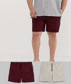Asos Design Plus Swim Shorts In Mid Length In Burgundy & Stone 2 Pack Multipack Saving