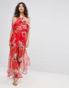 Prettylittlething Floral Printed Maxi Dress - Red