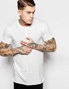 Asos Longline T-shirt In Slubby Fabric With Mock Grandad Collar - Ecru