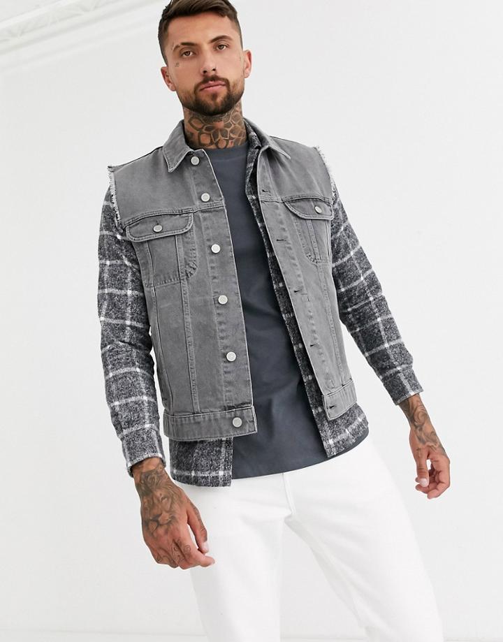 Asos Design Sleeveless Denim Jacket In Gray