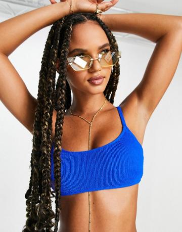 Public Desire Scrunch Crop Bikini Top In Blue-blues