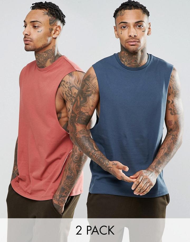 Asos Sleeveless T-shirt With Dropped Armhole 2 Pack - Multi