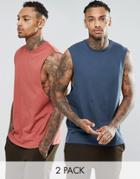 Asos Sleeveless T-shirt With Dropped Armhole 2 Pack - Multi