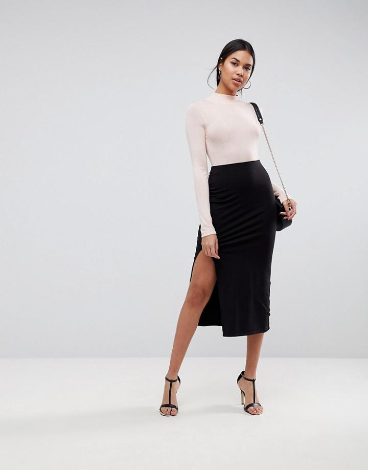Asos Midaxi Skirt With Front Split - Black