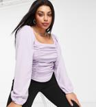 Missguided Plus Long Sleeve Top With Square Neck In Lilac-black