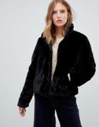 Only Faux Fur Cropped Coat - Black