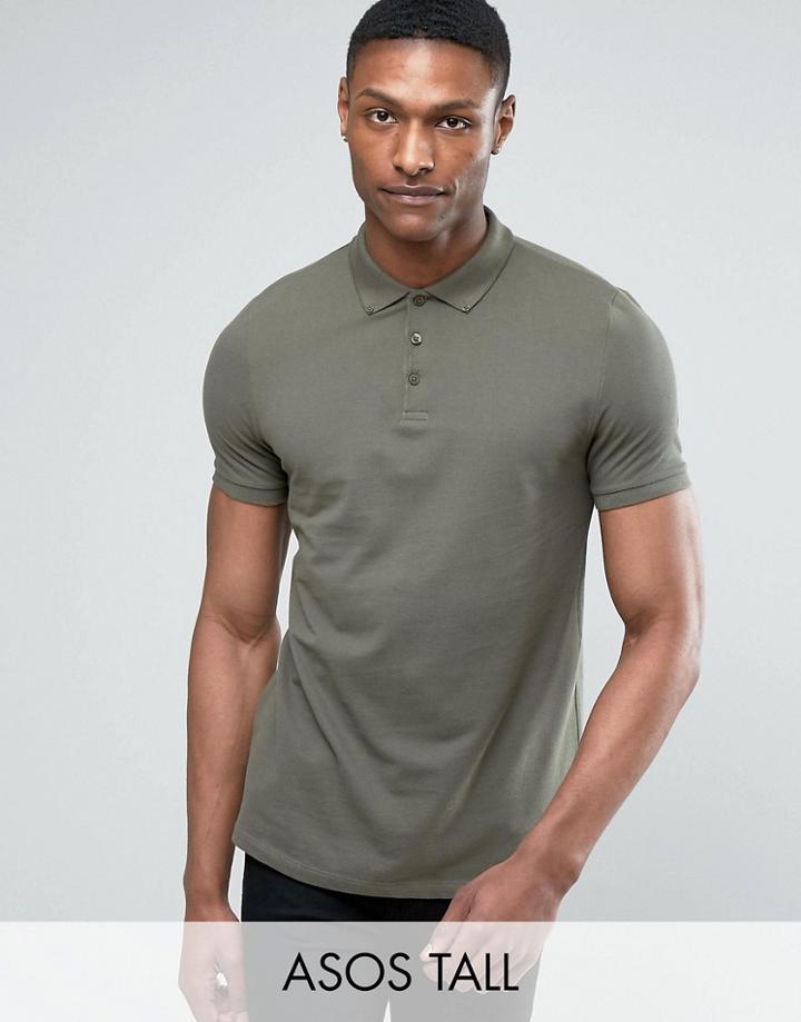 Asos Tall Pique Polo In Green - Green