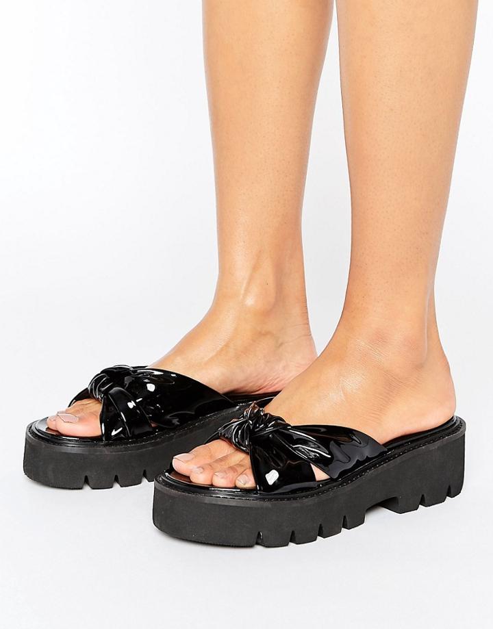 Asos Fusion Flatform Bow Sliders - Black