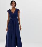 Little Mistress Tall Maxi Dress With Lace Detail And Side Split - Navy