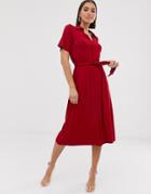 Asos Design Midi Belted Shirt Dress - Red