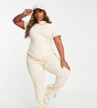 Public Desire Curve Lettuce Hem Flared Ribbed Pant In Ecru - Part Of A Set-white