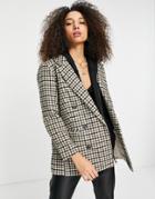Object Recycled Blend Double Breasted Blazer In Brown Check