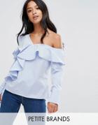 New Look Petite Striped Asymetric Frill Top - Blue