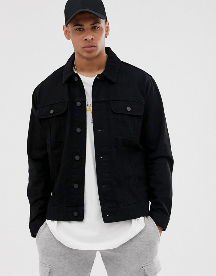 Asos Design Oversized Denim Jacket In Black - Black