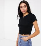 Asos Design Tall Crop Fitted T-shirt With Lettuce Edge In Black