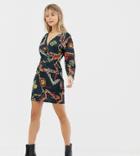 Reclaimed Vintage Inspired Mini Wrap Dress In Scarf Print-multi