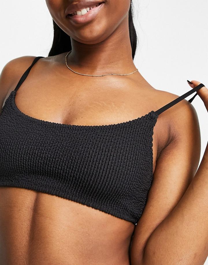 Weekday Sunny Textured Bikini Top In Black