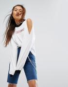 The Ragged Priest Cold Shoulder Top With Skate Bored Patch - White