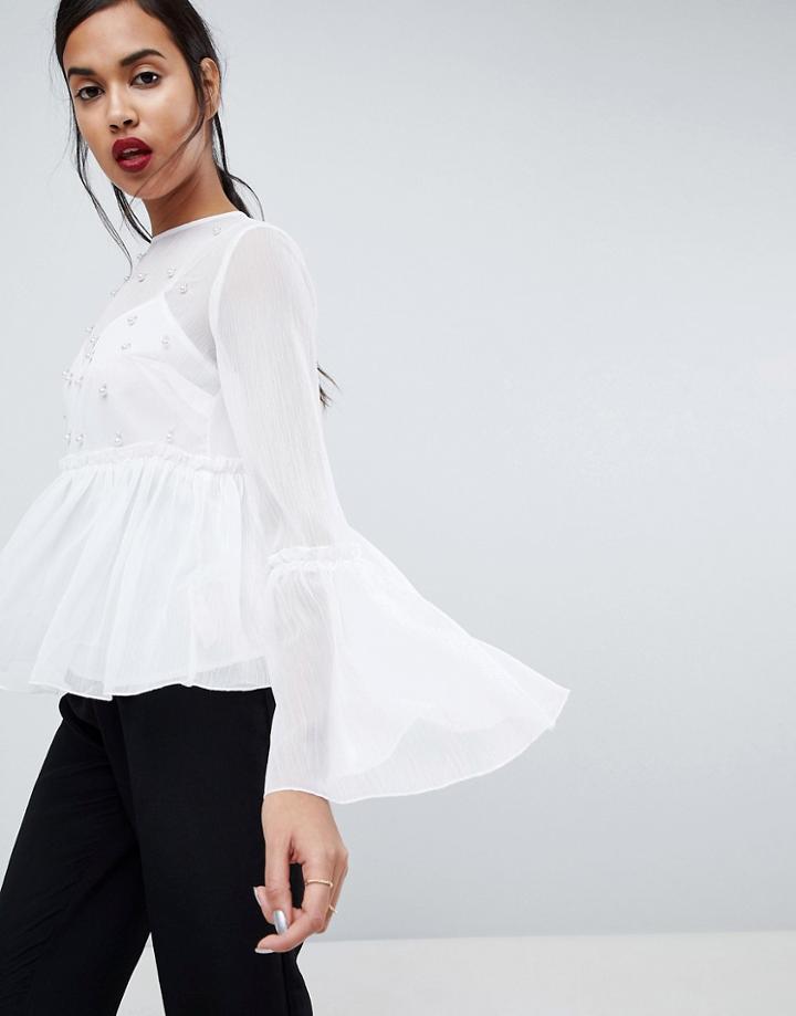 Asos Pearl Embellished Smock Top - White