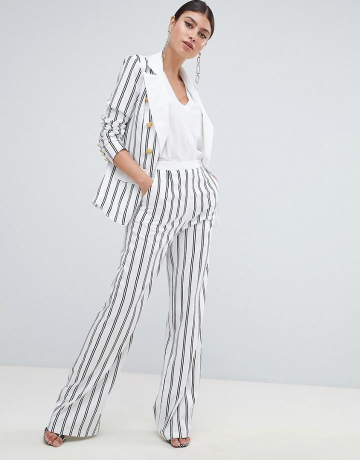 Missguided Stripe Wide Leg Pants - White