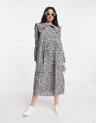 Monki Recycled Polyester Floral Print Big Collar Dress In Multi