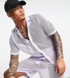 Asos Design Knitted Mesh Button Through Polo In Lilac - Part Of A Set-purple