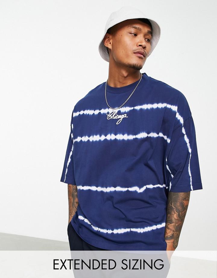 Asos Design Oversized T-shirt In Tie Dye Blue With Chicago City Print
