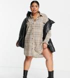 Missguided Plus Longline Check Shirt Dress In Sand-neutral