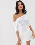 Asos Design 'getting Hitched' Off Shoulder Bridal Jersey Beach Tee - White