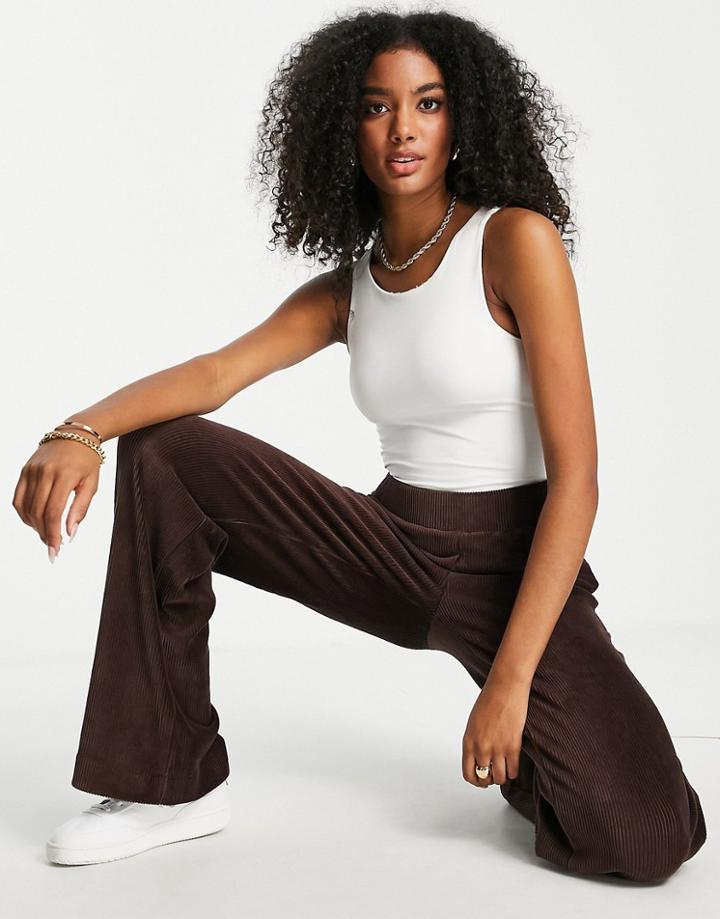 French Connection Shula Velour Tracksuit Flare Pants In Chocolate Brown - Part Of A Set