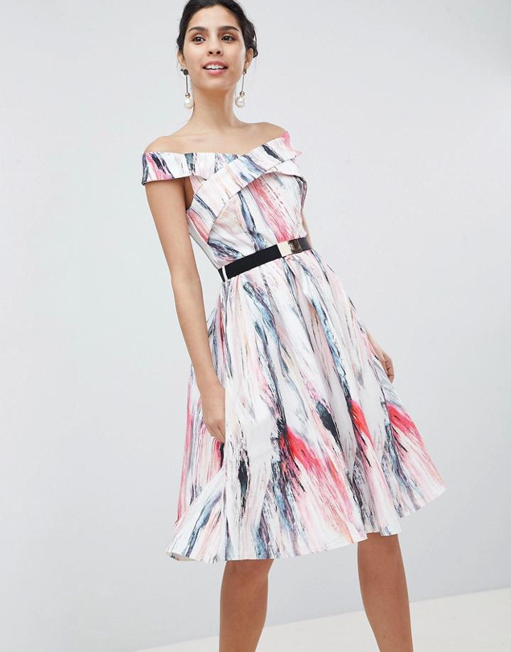 Little Mistress Prom Skater Dress In Print - Multi