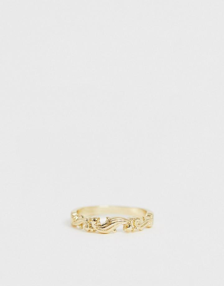 Asos Design Thumb Ring With Wave Detail In Gold Tone - Gold