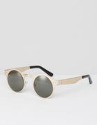 Spitfire Round Sunglasses In Back & Silver - Silver