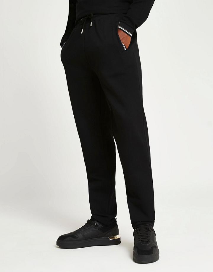 River Island Slim Jacquard Sweatpants In Black