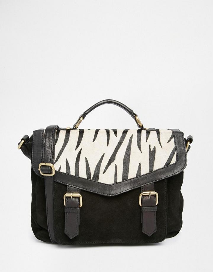 Asos Suede And Zebra Trim Satchel Bag - Black