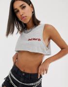 Sacred Hawk Cropped Tank With Don't Wait Up Slogan-gray